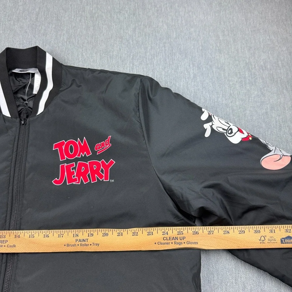 Warner Bros Tom & Jerry Varsity Jacket Mens Large Black Lightweight Graphic Coat